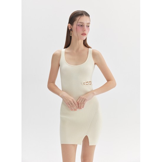 SLEEVELESS KNIT DRESS (CREAM)