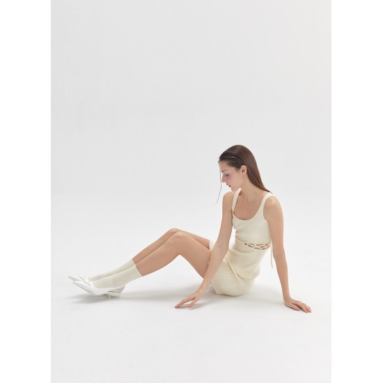 SLEEVELESS KNIT DRESS (CREAM)