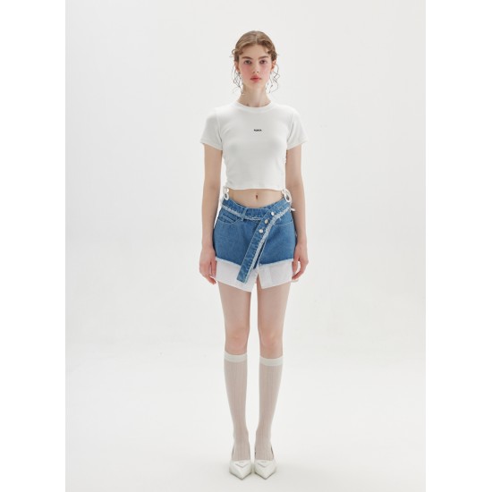 MILL DENIM SKIRT (DENIM AND WHITE)