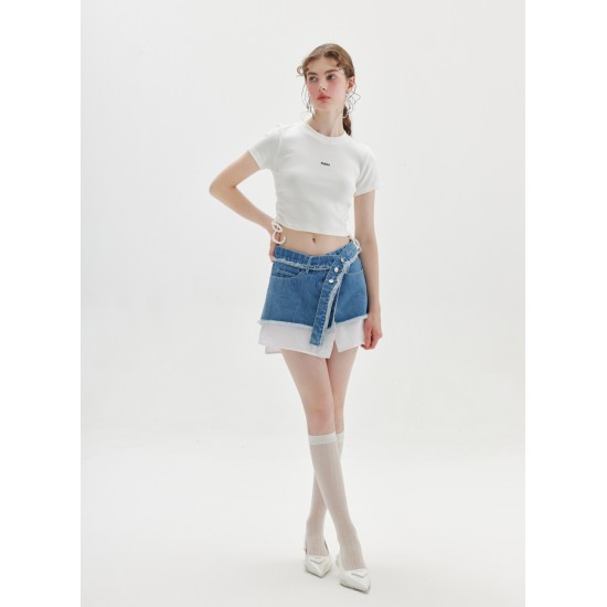 MILL DENIM SKIRT (DENIM AND WHITE)