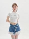 MILL DENIM SKIRT (DENIM AND WHITE)