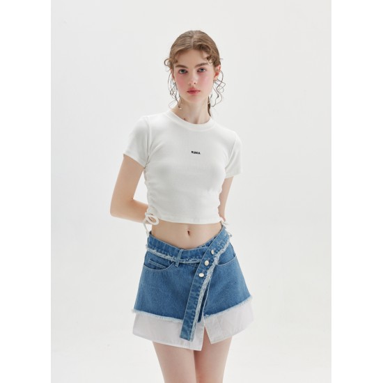 MILL DENIM SKIRT (DENIM AND WHITE)