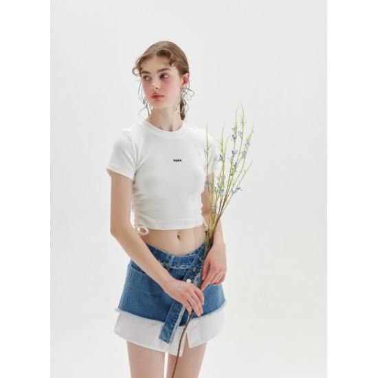 MILL DENIM SKIRT (DENIM AND WHITE)