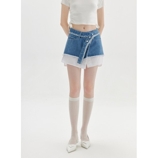 MILL DENIM SKIRT (DENIM AND WHITE)