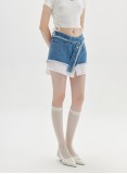 MILL DENIM SKIRT (DENIM AND WHITE)