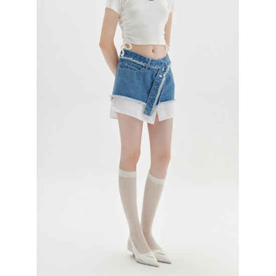 MILL DENIM SKIRT (DENIM AND WHITE)