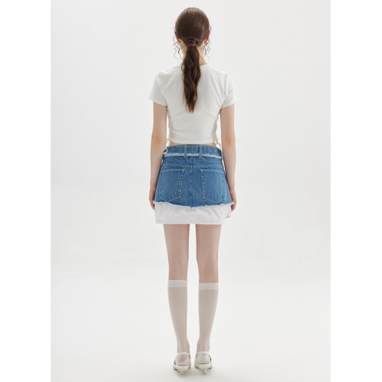 MILL DENIM SKIRT (DENIM AND WHITE)