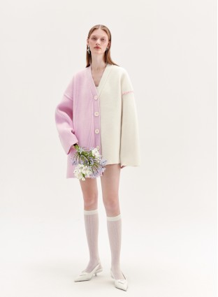 TANIA WOOL CARDIGAN (PINK AND IVORY)