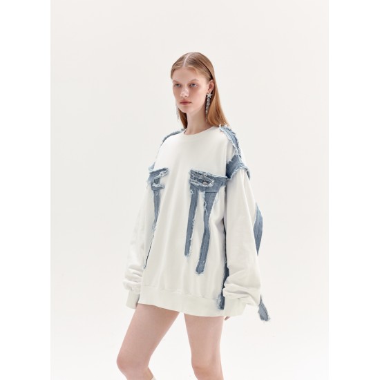 MARCUS DENIM SWEATSHIRT (WHITE AND DENIM)