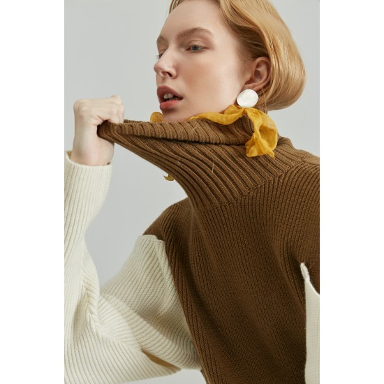 PAISLEY TURTLENECK JUMPER (CAMEL AND WHITE)