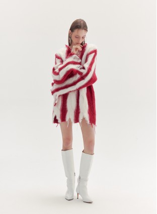 BEALE CABLE SWEATER (RED AND WHITE)