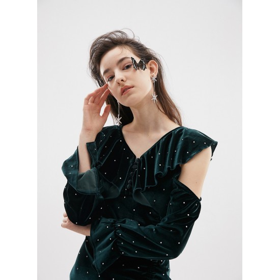 SERENITY VELVET DRESS (DARK GREEN)